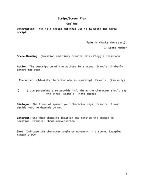 Image result for Film Outline Examples