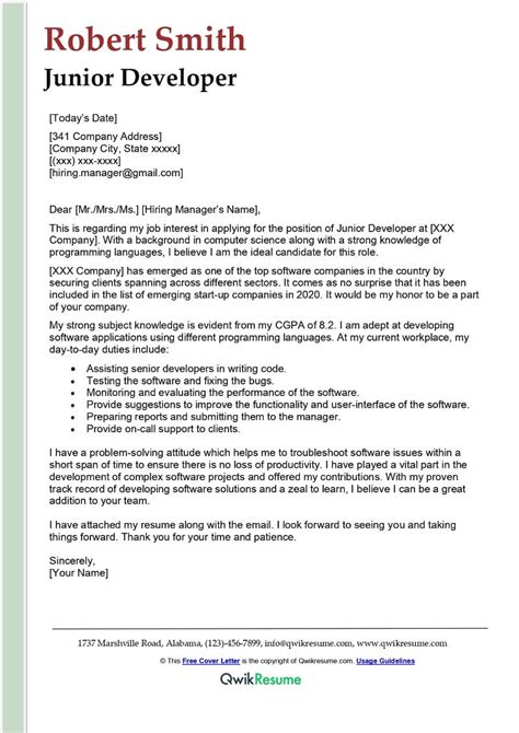 Image result for Example of Junior Software Developer Cover Letter