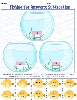 Toradh íomhá ar Subtraction Fishing Worksheet