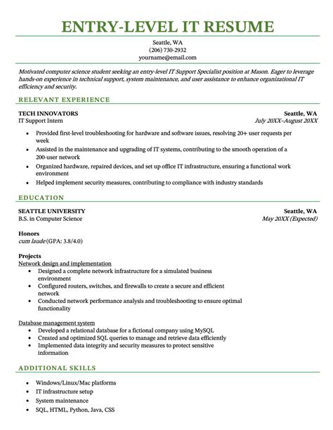 Image result for Entry Level Information Technology Resume Examples