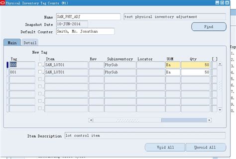 Toradh íomhá ar Oracle Physical Inventory Count