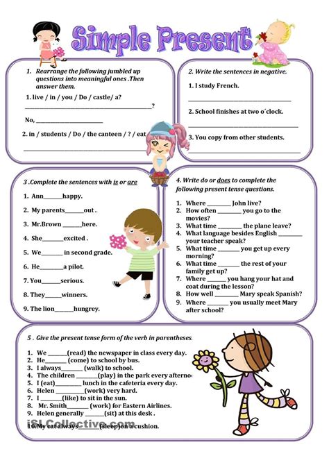 Toradh íomhá ar Simple Present Worksheet Fill In