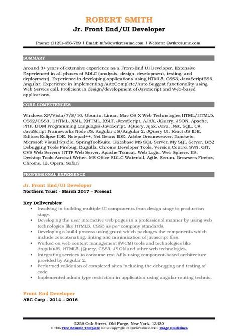 Front End UI Developer Resume に対する画像結果