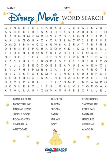 Image result for Disney Movie Word Search Printable