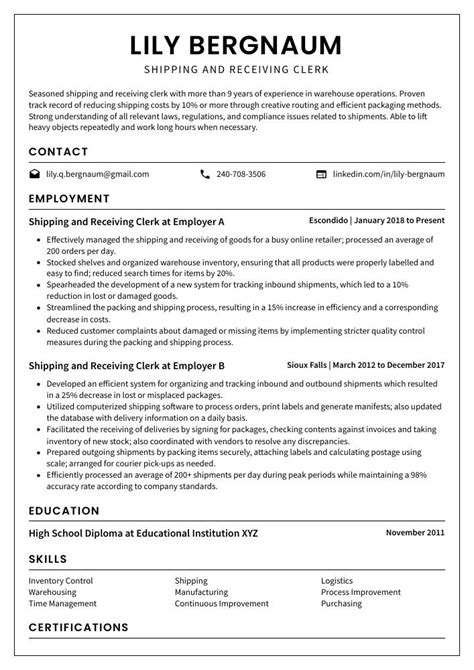 Shipping and Receiving Resume Examples に対する画像結果