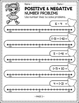 Image result for Positive Negative Number Line Worksheet