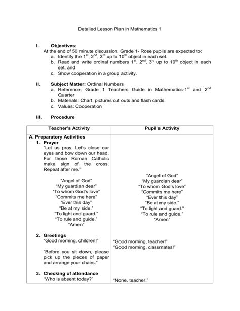 Image result for Mathematics Lesson Plan