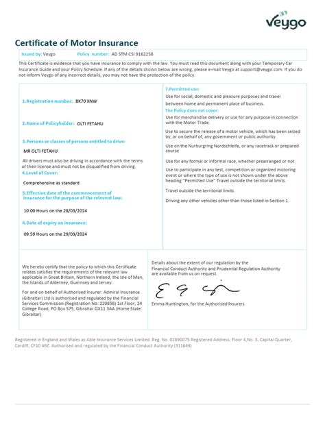 Image result for Auto Insurance Certificate Sample