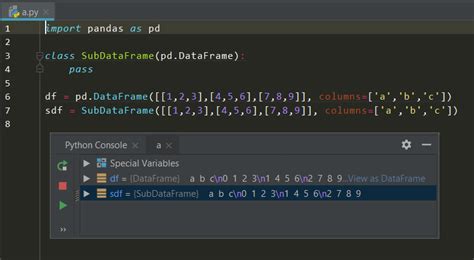 PyCharm View Data Frame-க்கான படிம முடிவு