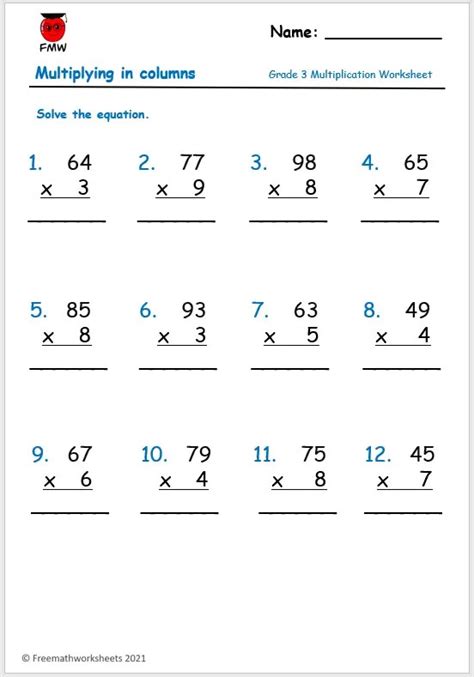 Image result for Multiplication Problems Grade 3