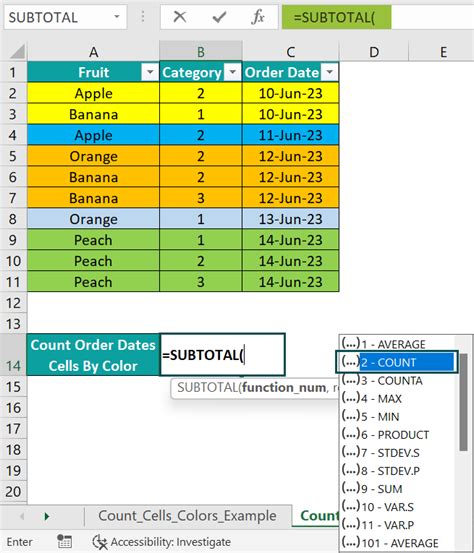 Image result for Excel Count Cells with Color Fill
