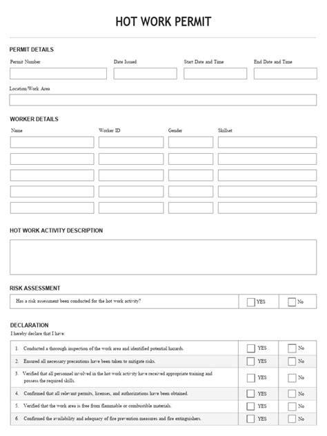 Image result for Hot Work Permit Form