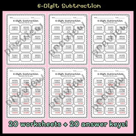 6 Digit Substraction Worksheets に対する画像結果