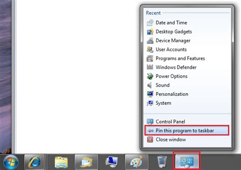 Image result for Control Panel On Taskbar