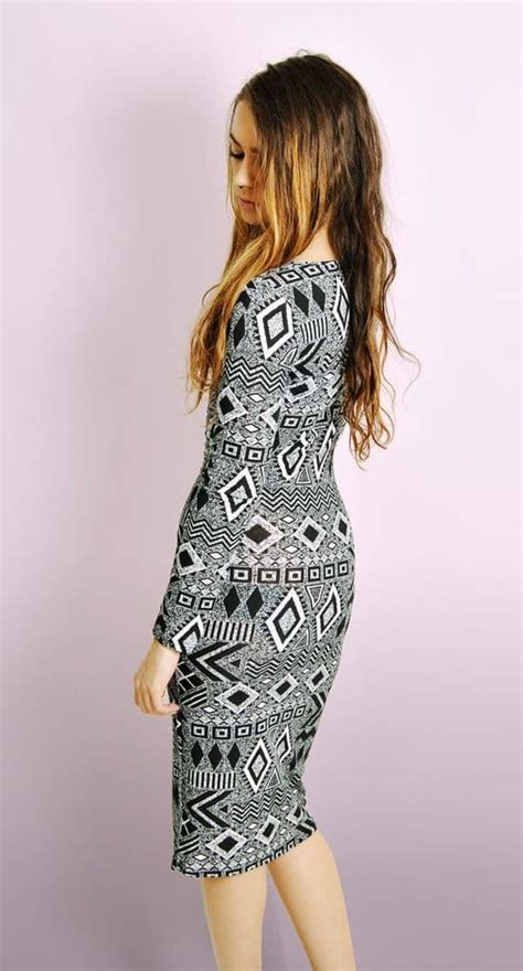Monochrome Aztec Print Dress