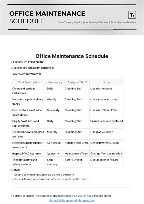 Maintenance Schedule Template に対する画像結果