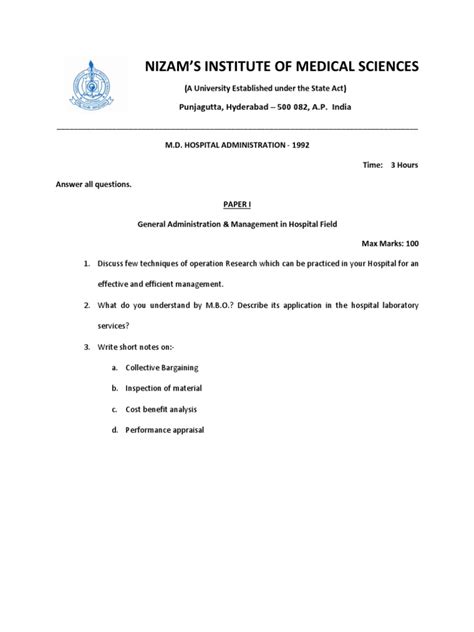 Image result for BBA Hospital Administration Question Paper