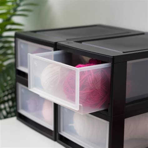 IRIS 4 Compartment 4 Drawers Black Stackable Plastic Drawer (4-Pack) in ...