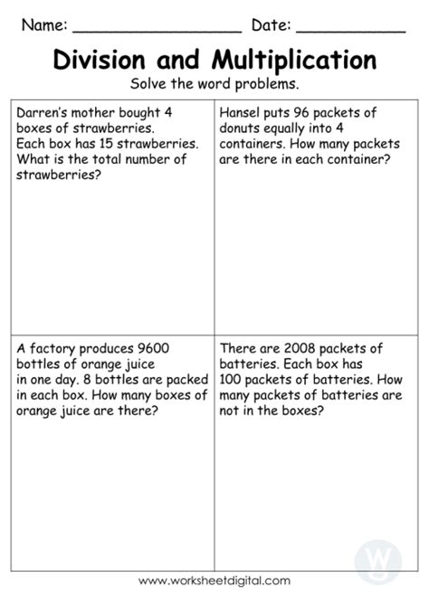 Afbeeldingsresultaten voor Multiplication and Division Problems 5th Grade Worksheets