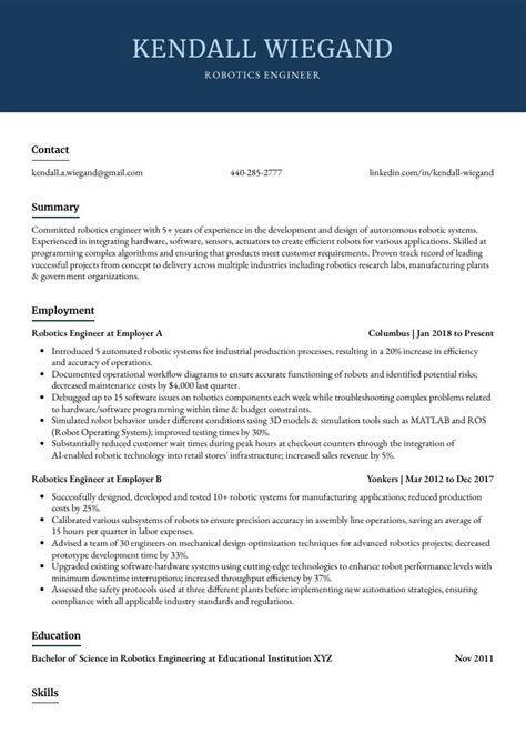 Image result for Robotics Software Engineer Resume Examples