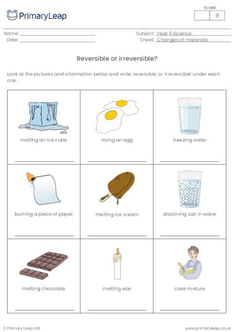 Reversible and Irreversible Changes Year 6 に対する画像結果