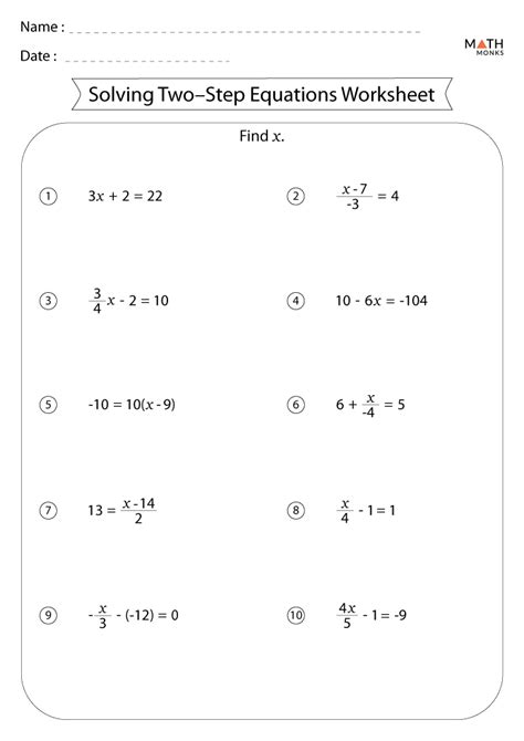 Image result for 7th Grade Math 2 Step Equations Worksheets