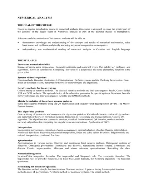 Image result for Numerical Analysis Course Description