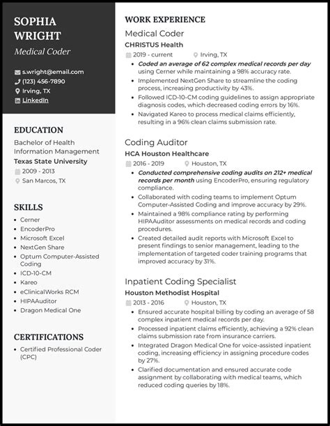 Afbeeldingsresultaten voor Medical Coding Resume Sample