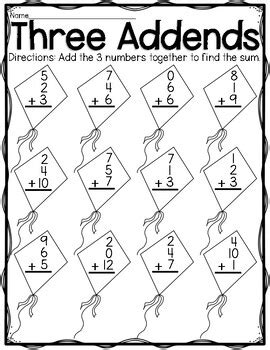 Résultat d’images pour 3 Addends Addition Worksheet
