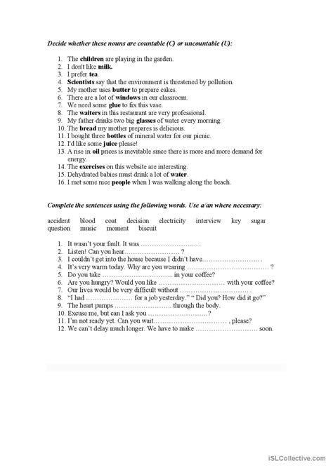Image result for Countable Uncountable ESL Worksheets
