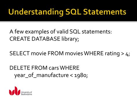 Image result for Parts of a SQL Statement