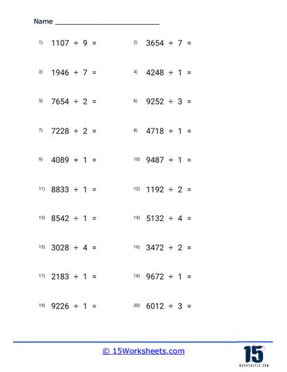 Image result for 4 by 1 Digit Division Worksheet