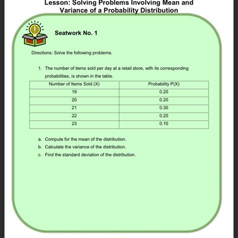 Image result for Problem Involving Mean Abd Variance of Probability Distribution Problem