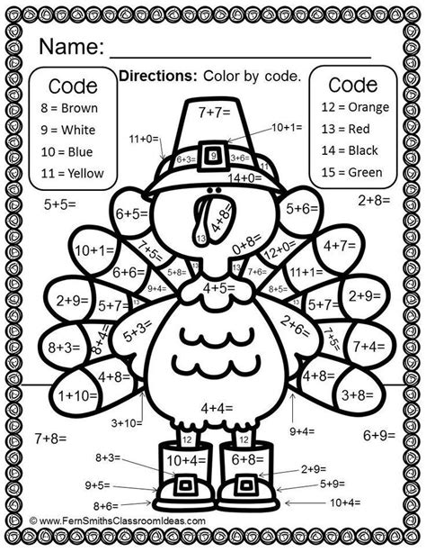 Thanksgiving Math Coloring Pages に対する画像結果