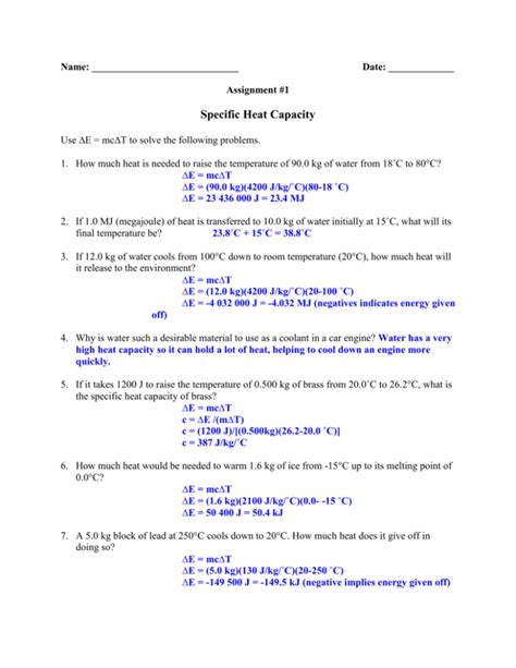 Image result for Specific Heat Physics Problems