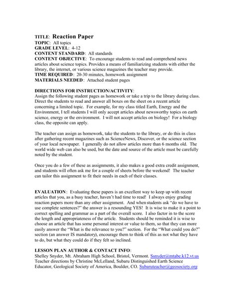 Image result for Example of Reaction Paper About Article