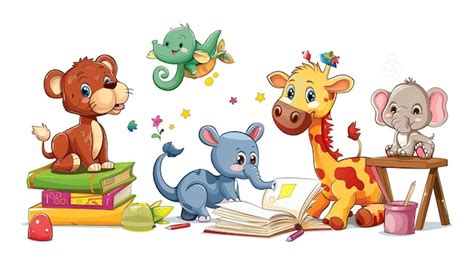A group of cartoon animals are learning together | Premium AI-generated ...