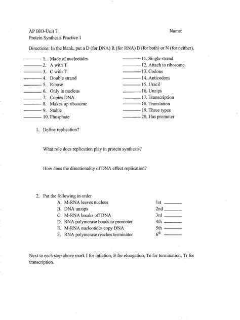 Protein Synthesis Practice Problems に対する画像結果
