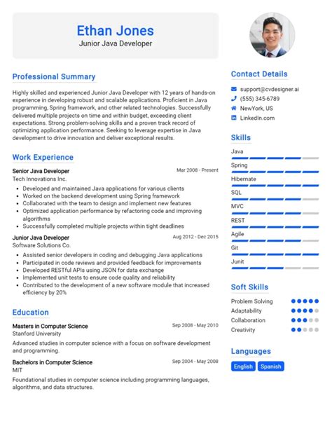 Image result for Java Developer CV Sample