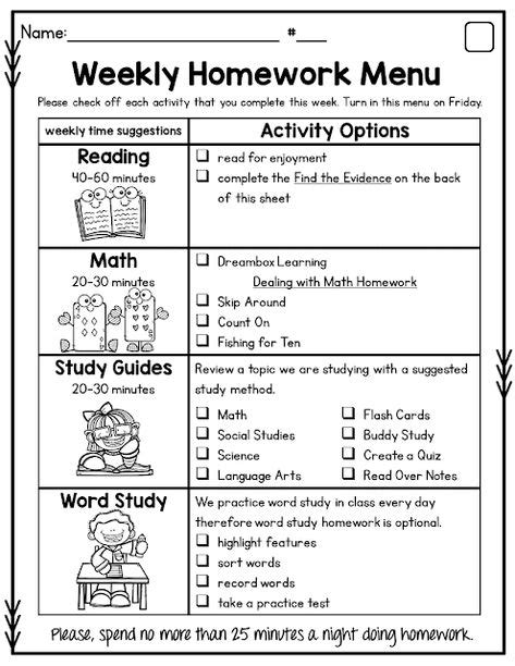 Toradh íomhá ar Homework Checklist First Grade