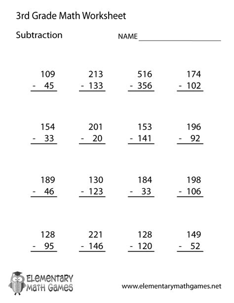 Image result for 3rd Grade Math Worksheets Subtraction