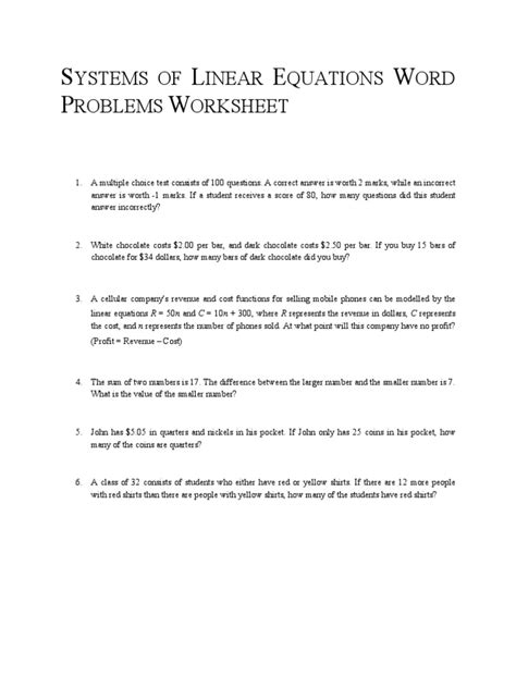 Toradh íomhá ar Turn Word Problems into Equations Worksheet PDF