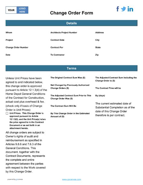 Image result for PDF Change Order Form
