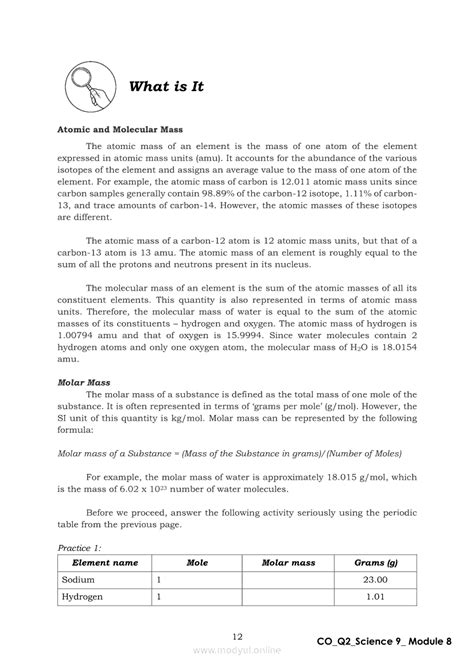 Image result for Grade 9 Science Module Mole