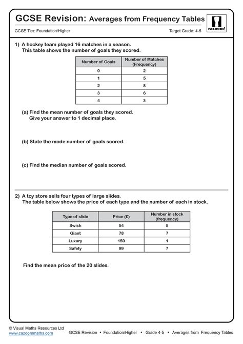 Résultat d’images pour Using Frequency Table Worksheet Grade 7 Test