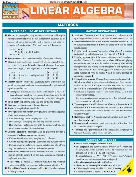 Image result for Linear Algebra Summary Sheet