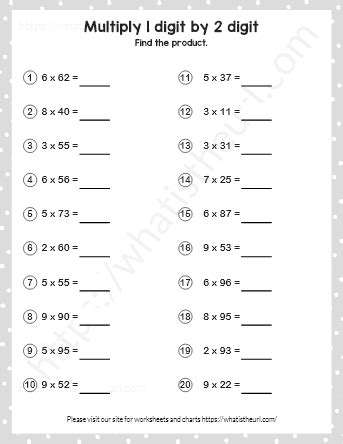 Image result for Multiplying 2 Digit Number by 1 Digit Number Worksheet