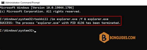 Toradh íomhá ar Restart the Windows Explorer Service Command