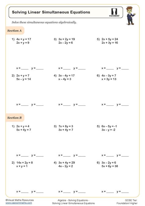 Image result for Solving Linear Equations Worksheet PDF