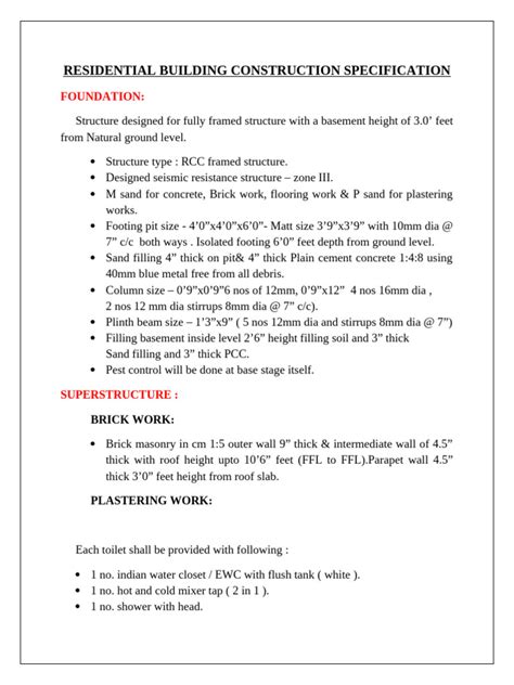 Image result for Building Specifications Sample